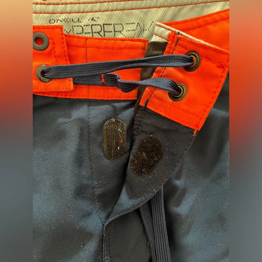 Men’s O’Neill Hyperfreak swim shorts, size 32 blue/orange/white summer surf